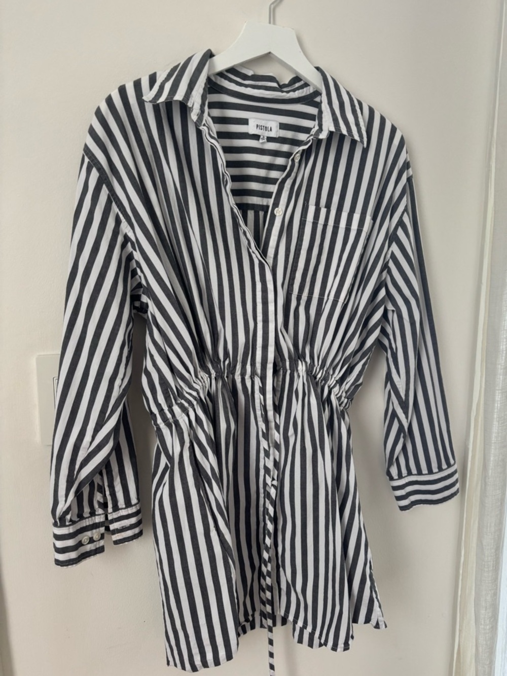 Pistola Black and White Striped Button-Front Shirt Dress
